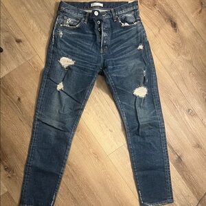 Moussy women’s Distressed Slim straight Jeans - Dark Blue